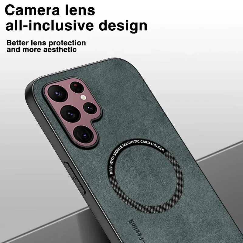 Premium Magnetic Leather Phone Case with Wireless Charging Compatibility
