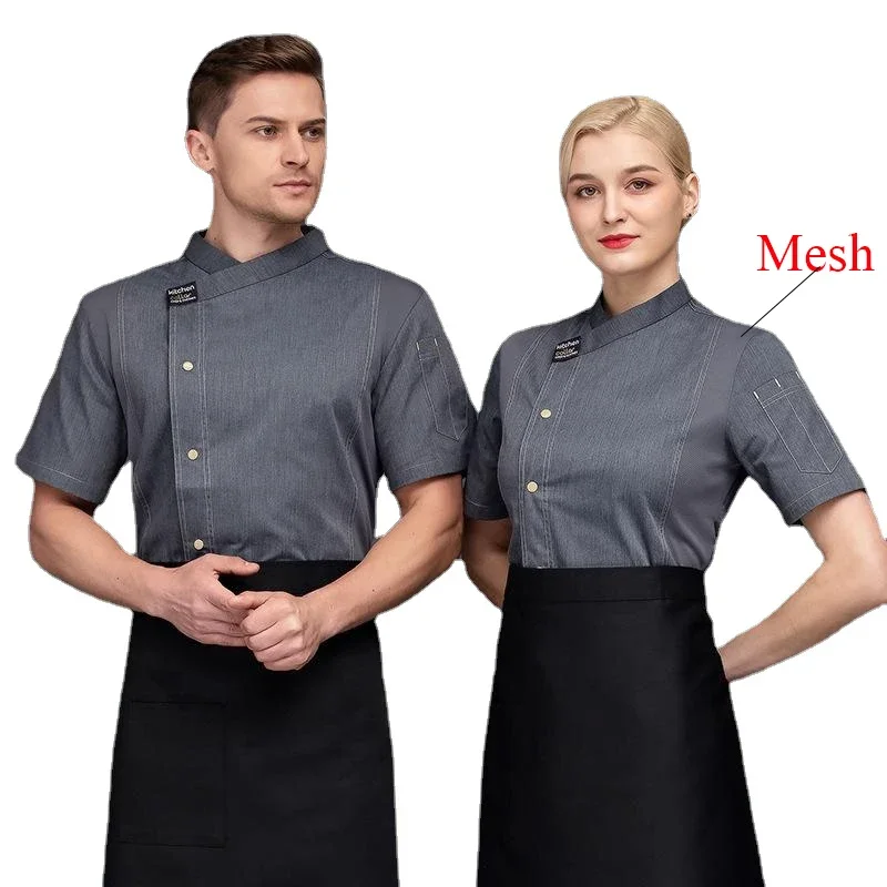 Chef Uniform Men Short Sleeve Kitchen Cook Shirts Unisex Restaurant Bakery Waiter Uniform
