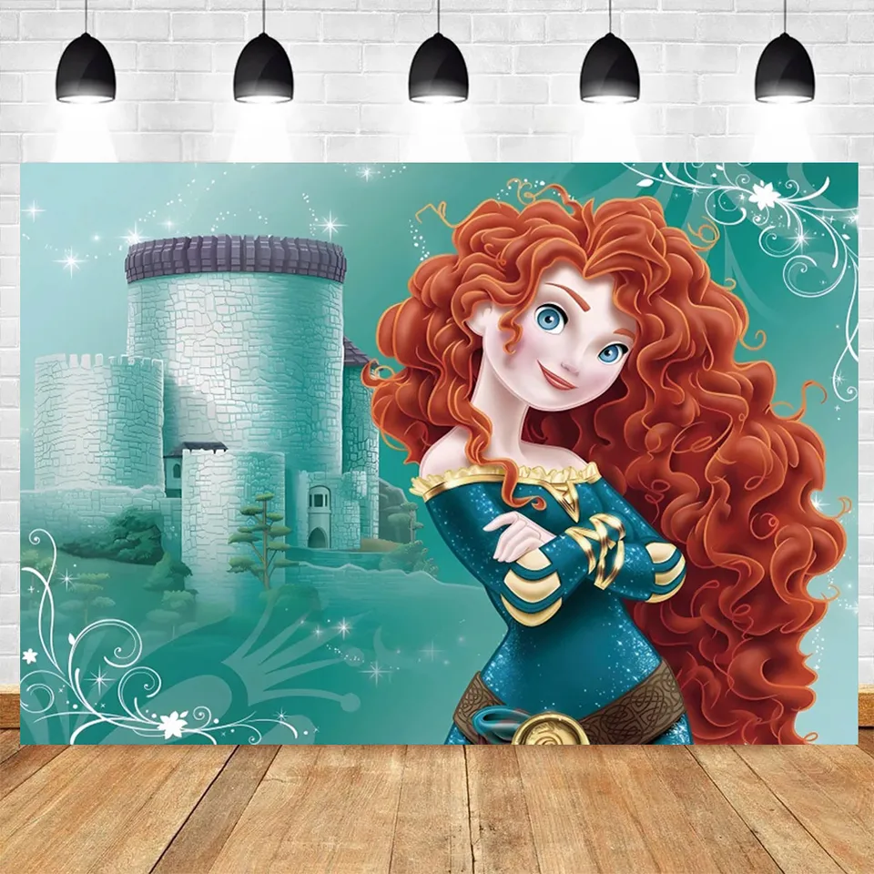 Fondo de fiesta de cumpleaños personalizado con tema de princesa valiente  Mérida, fotografía para Baby Shower, cartel de personaje de dibujos animados  - AliExpress, image size:960x960