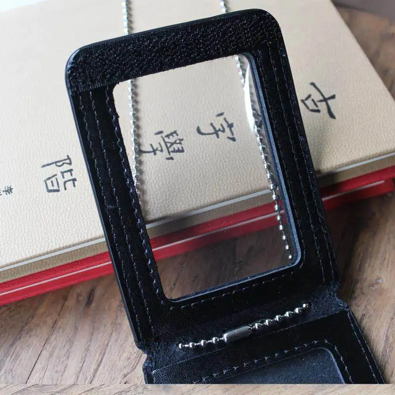 Neck Badge ID Credit Card Holder Leather Name tag Cases Pouch Hong Kong style Reporter Police Military