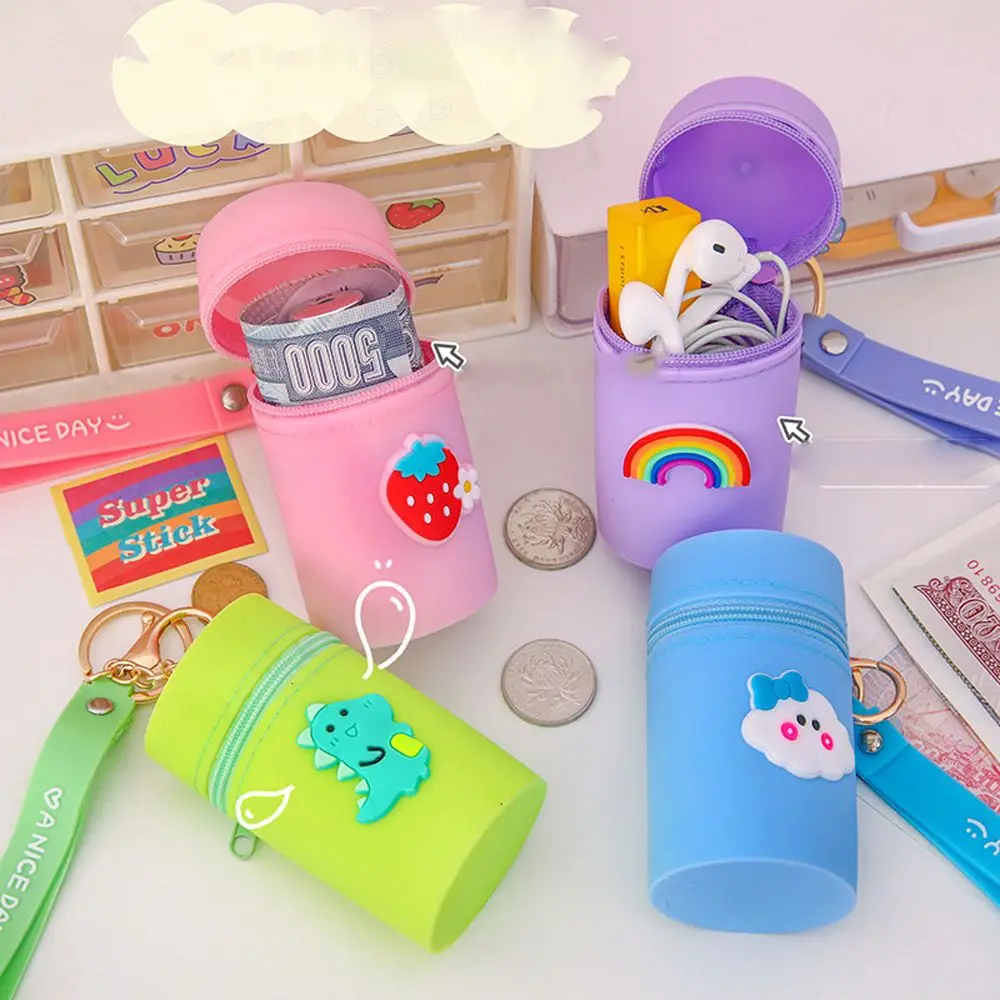 

Lovely Colorful Portable Coin Pocket Silicone Cute Pattern Bucket Bag Coin Purse Key Chain Headphone Storage Bag
