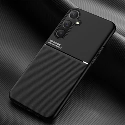 Premium Magnetic Leather Phone Case with TPU Soft Frame and Camera Protection - Samsung S24 FE (Black)