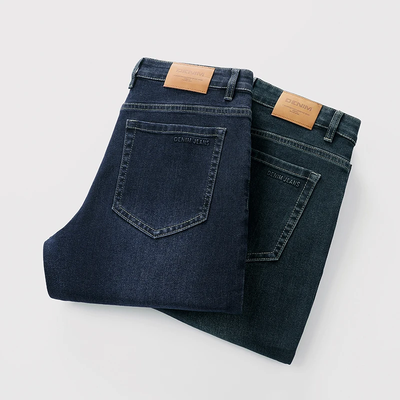 Classic Straight Men's Jeans Autumn Thick Business Casual Retro Washed Denim Pants High Quality Loose Comfort Trousers Gray Blue 6