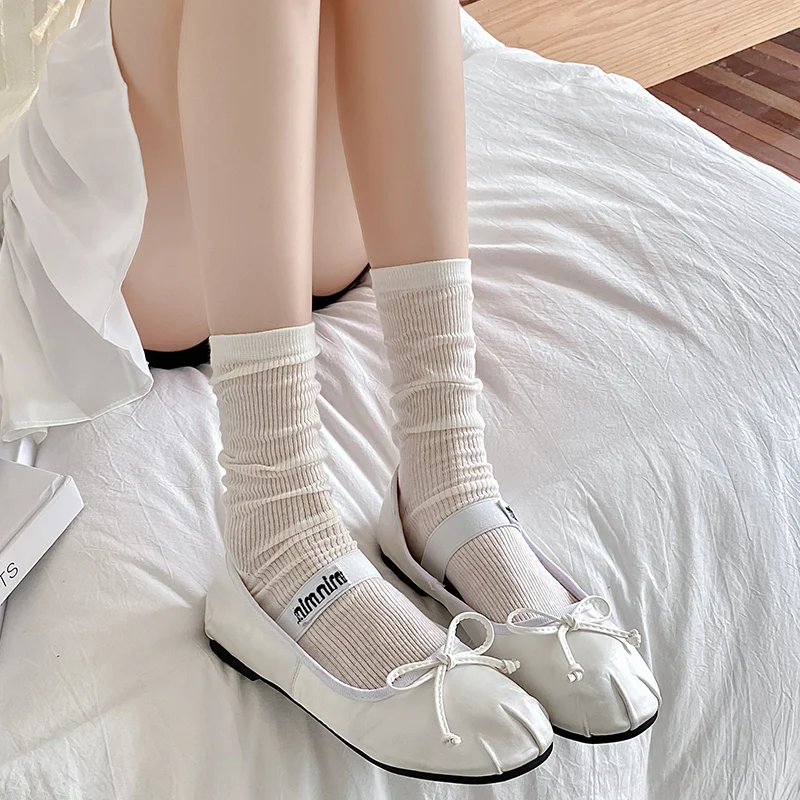 

Однотонные свободные длинные носки, женские хлопковые тонкие дышащие черные белые серые носки, милые носки JK Lolita для девочек