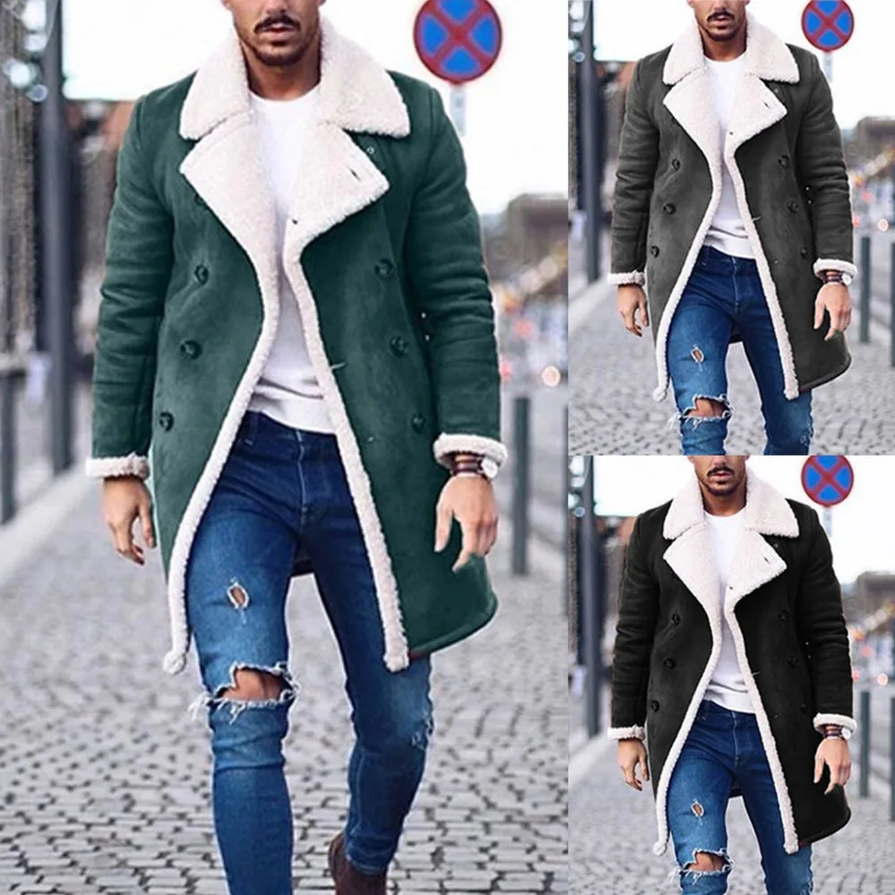 

Autumn And Winter Lapel Collar Lamb Fleece Plus Size Men's Thermal Jacket