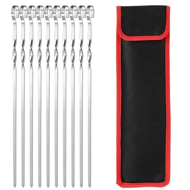 Stainless Steel BBQ Skewers, Flat Baking Stick, Shish Kebab, Outdoor Beef, Lamb Barbecue Skewers Tools, 39cm, 6, 10, 12, 20Pcs S