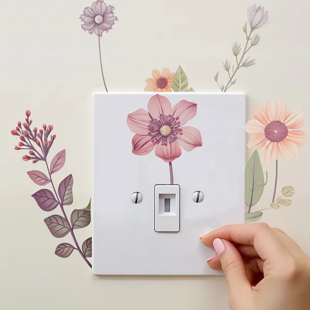 Autocollant mural interrupteur de belles fleurs, autocollant imperméable amovible en PVC pour chambre à coucher, salle de bains, salon, décoration de la maison 5