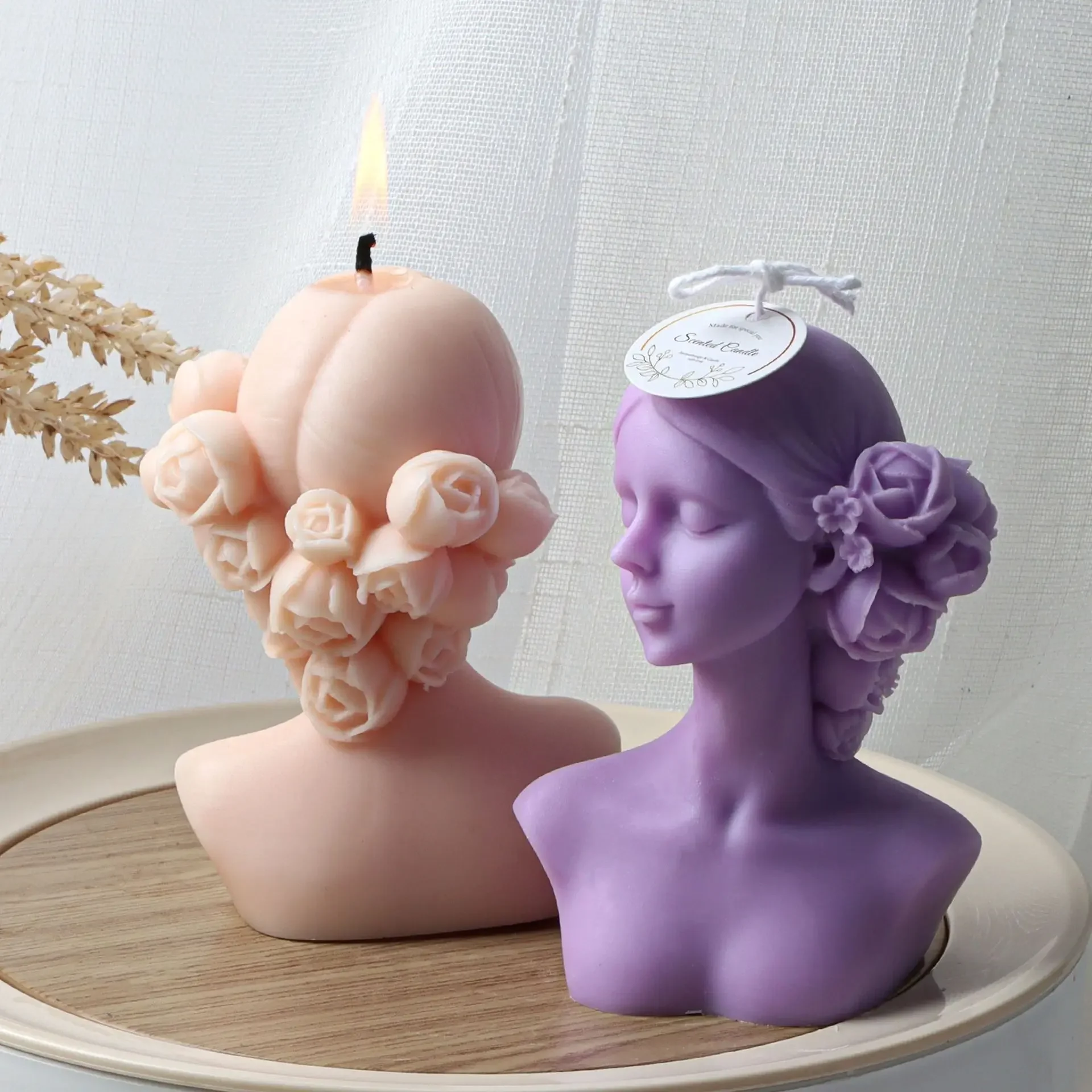 Bougie Décorative Buste De Femme En Cire Végétale - Fait Main - Blanc