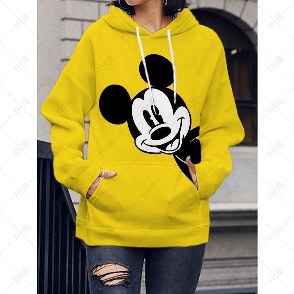 

New Disney Mickey Mouse Print Women Long Sleeve Sweatshirt Hoodies Minnie Loose Oversized Streetwear Casual 2024 Autumn Spring