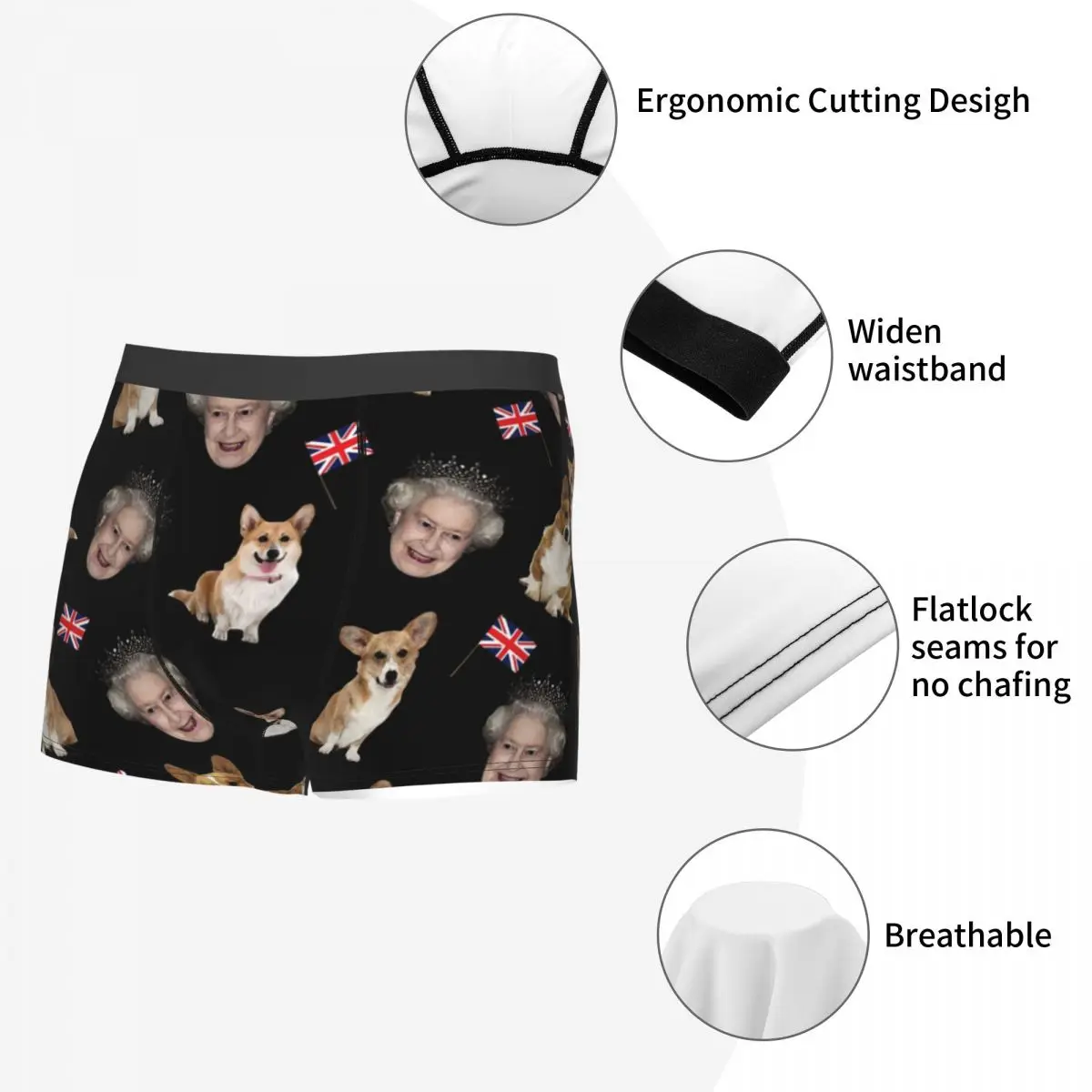 Queen Elizabeth And Corgis Pattern Boxer Shorts For Homme 3D Printed Male Underwear Panties Briefs Breathbale Underpants 5