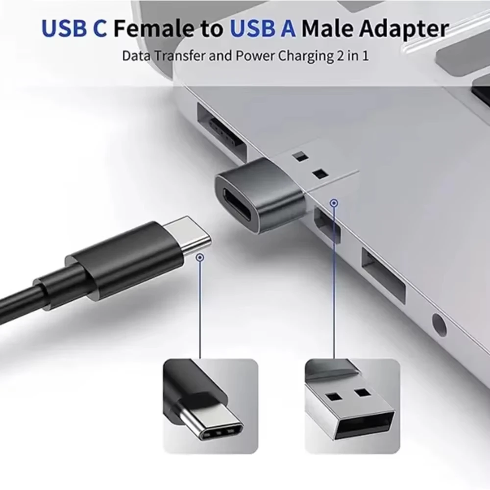 USB-C to USB Adapter Converter - Male to Female (1/2/5 Pack) for Mobile Phones and Laptops