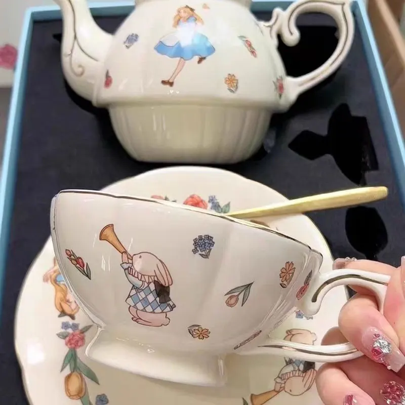 Disneys Alice's Adventures In Wonderland Teapot Coffee Cup Set Cartoon  Alice Rabbit Ceramic Coffee Cup Plate Set Tea Set Gift