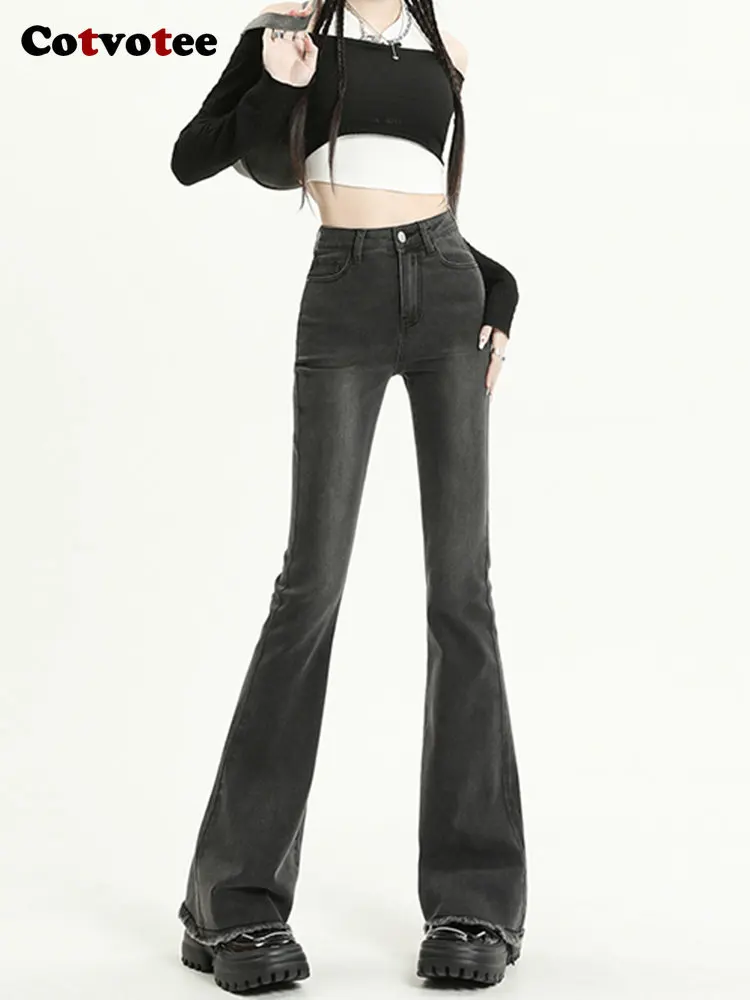 Cotvotee High Waisted for Women 2022 Fashion Slim Burr Washed Flare