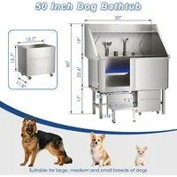 304 Stainless Steel Dog Washing Station, 50 Inch Professional Dog Grooming Tub, Pet Bathtub with Sink, Storage Drawer,Ladder 2