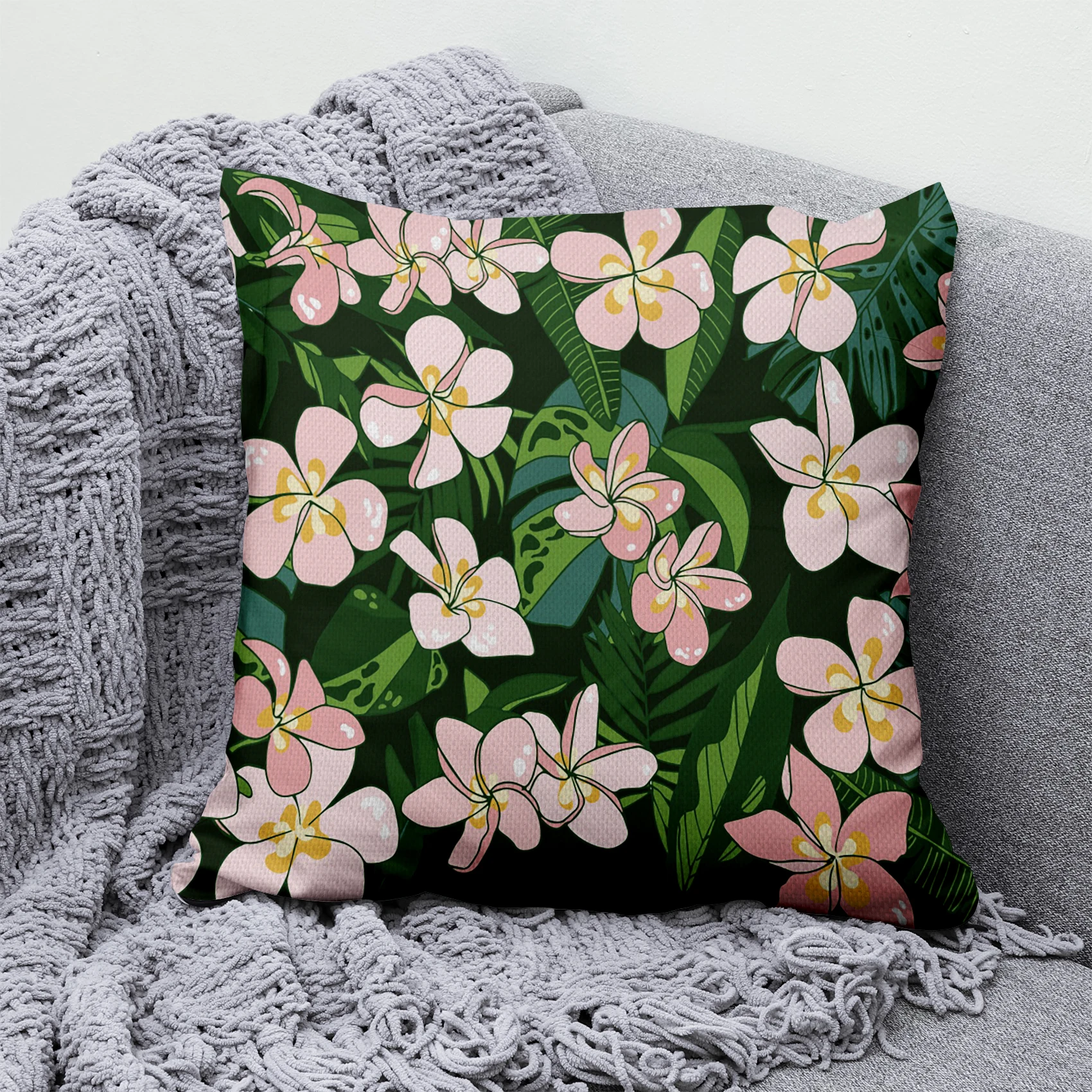

Faux Linen Pillow Case Pink Flower Green Leaf Plant Cushion Cover Decorative Square Pillowcase For Bed Sofa Chair Home Decor