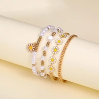5pcs Set Of New Girls Lovely Creative Pentagram Daisy Pearl String Handmade Bracelet Watch Set 2