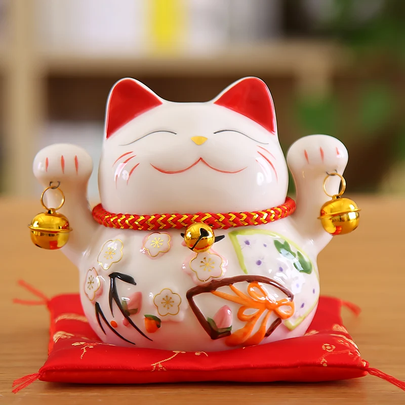 5 Pollici Maneki Neko Lucky Cat Ornament Ceramic Fortune Cat Statue Regalo Decorativo Per La Casa Feng Shui Beckoning Cat Piggy Bank