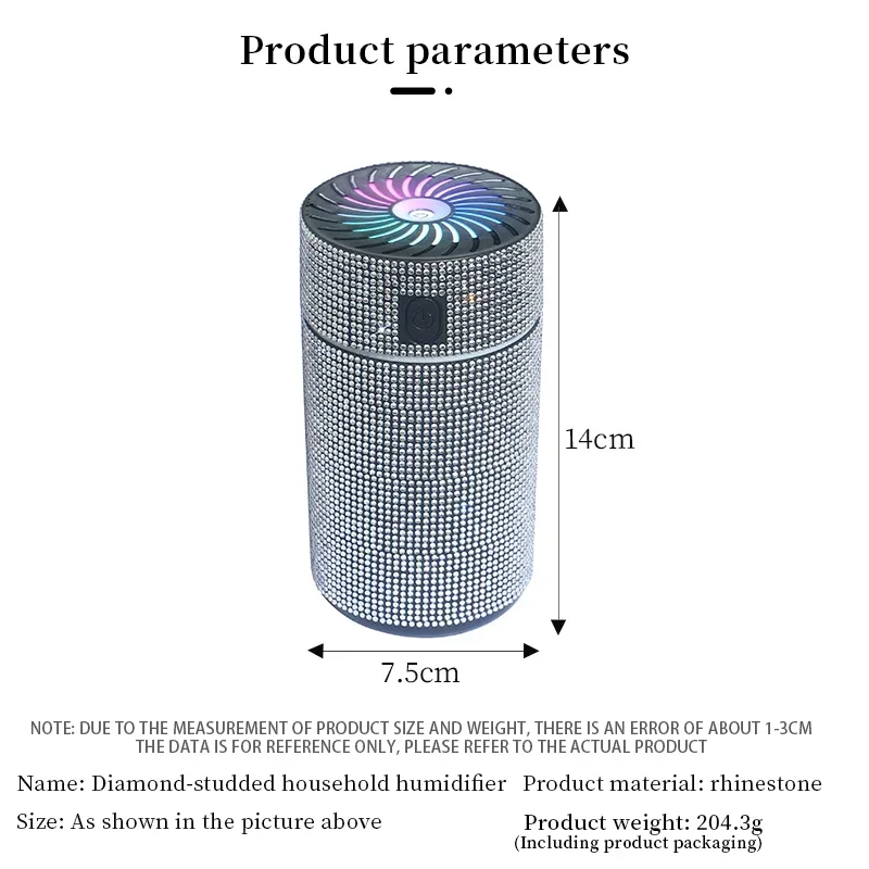 Bling Crystal Car Diffuser Humidifier with LED Light Diamond Auto Air Purifier Diffuser Air Freshener Shiny Car Accessories