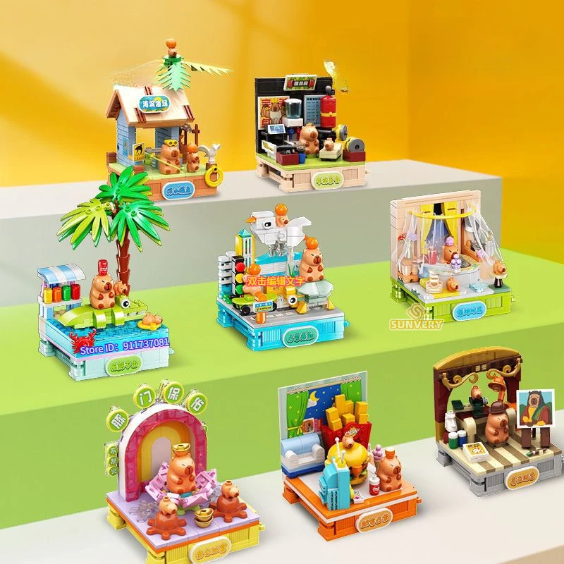 3-Pack Capybara Building Block Sets - 588 Pcs With Babies, Oranges & Toast