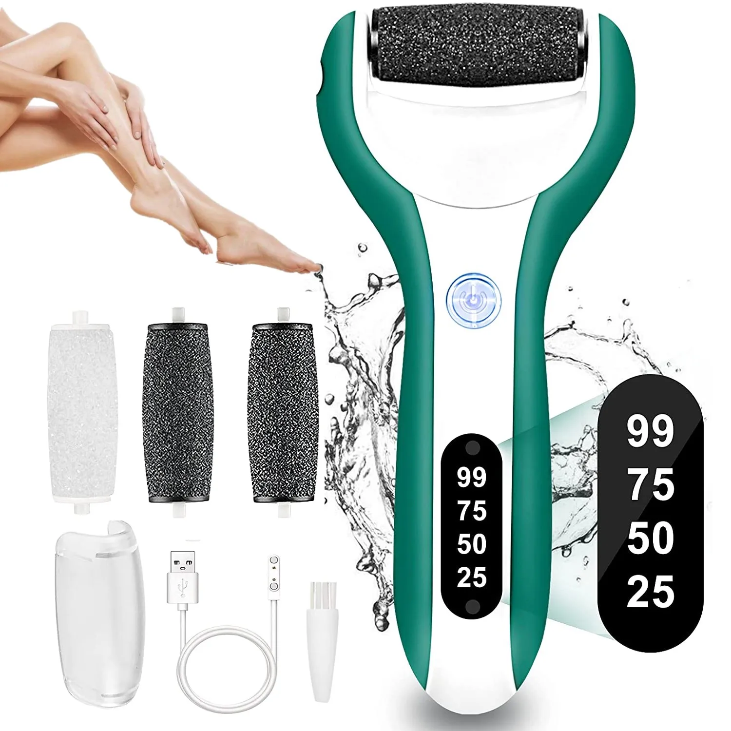 

Rechargeable Electric Foot File Callus Remover Machine Pedicure Device Foot Care Tools Feet For Heels Remove Dead Skin green