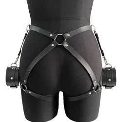 Women's Stylish Leather Thigh Belt and Bracelet Set - Fashionable Fetish Accessory (3pcs Set)