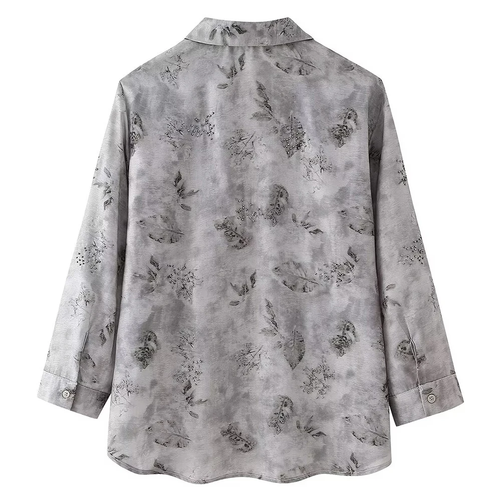 여성용 비즈 자수 프린트 가디건, 빈티지 긴팔 셔츠 상의, 2024 패션, 용수철 여름 신상