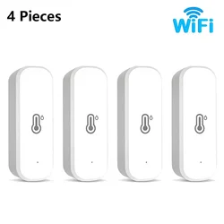 Smart WiFi Temperature & Humidity Sensor with App Remote Monitoring for Smart Home Integration (4 Pieces)
