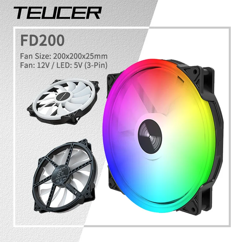 TEUCER FD200 200mm ARGB Computer Case Fan 5V 3PIN LED Cooling Fans ...