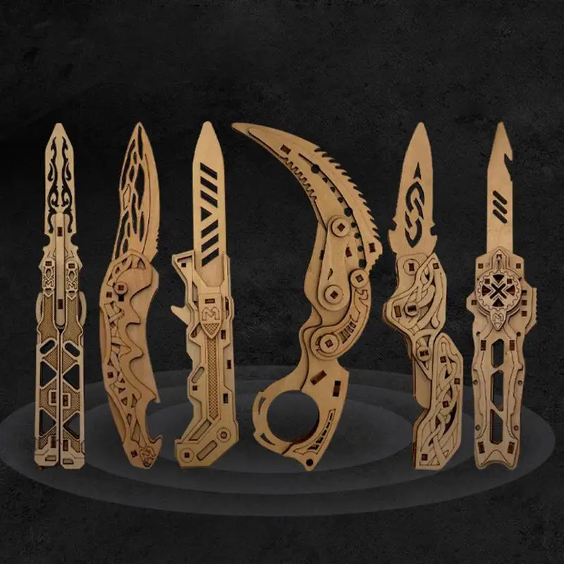 Wooden Folding Toys WOODEN ASSEMBLED MODEL MILITARY KNIFE DIY Hand-assembled Practical Gift Toy For Boys Kids 3D Assembly Toys valorant knife game keychain sword weapon samurai sword pocketknife karambit arant gun model butterfly knife kids toys for boys