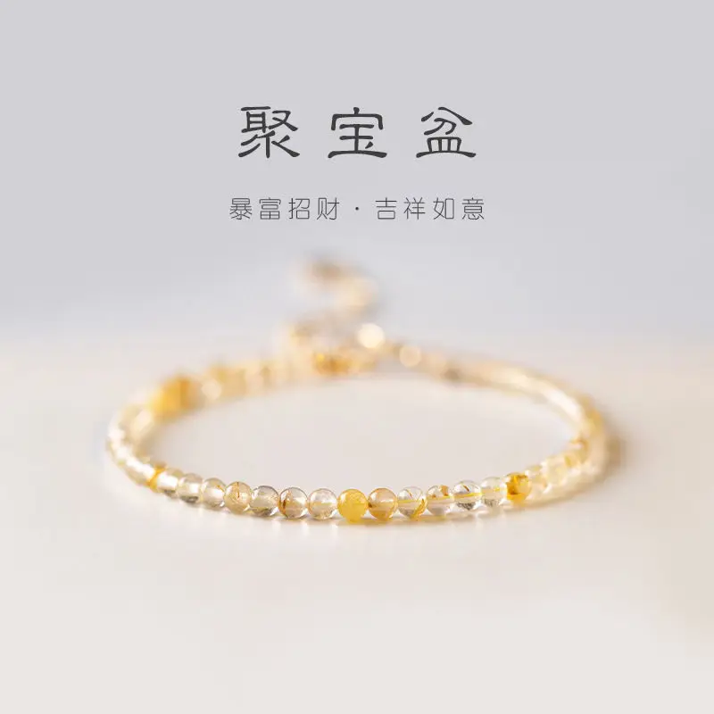 

Lucky Beads Women's Super Fine Golden Hair Crystal Bracelet Ultra-fine Autumn and Winter Fortune Wealth Retro Style Hand String