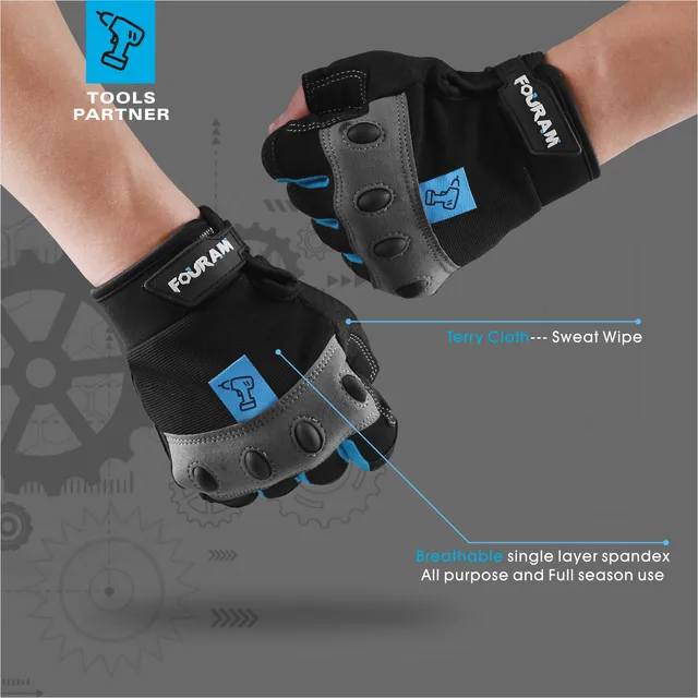 Fingerless Mechanic Gloves, Shock-Grip, Anti-Collision
