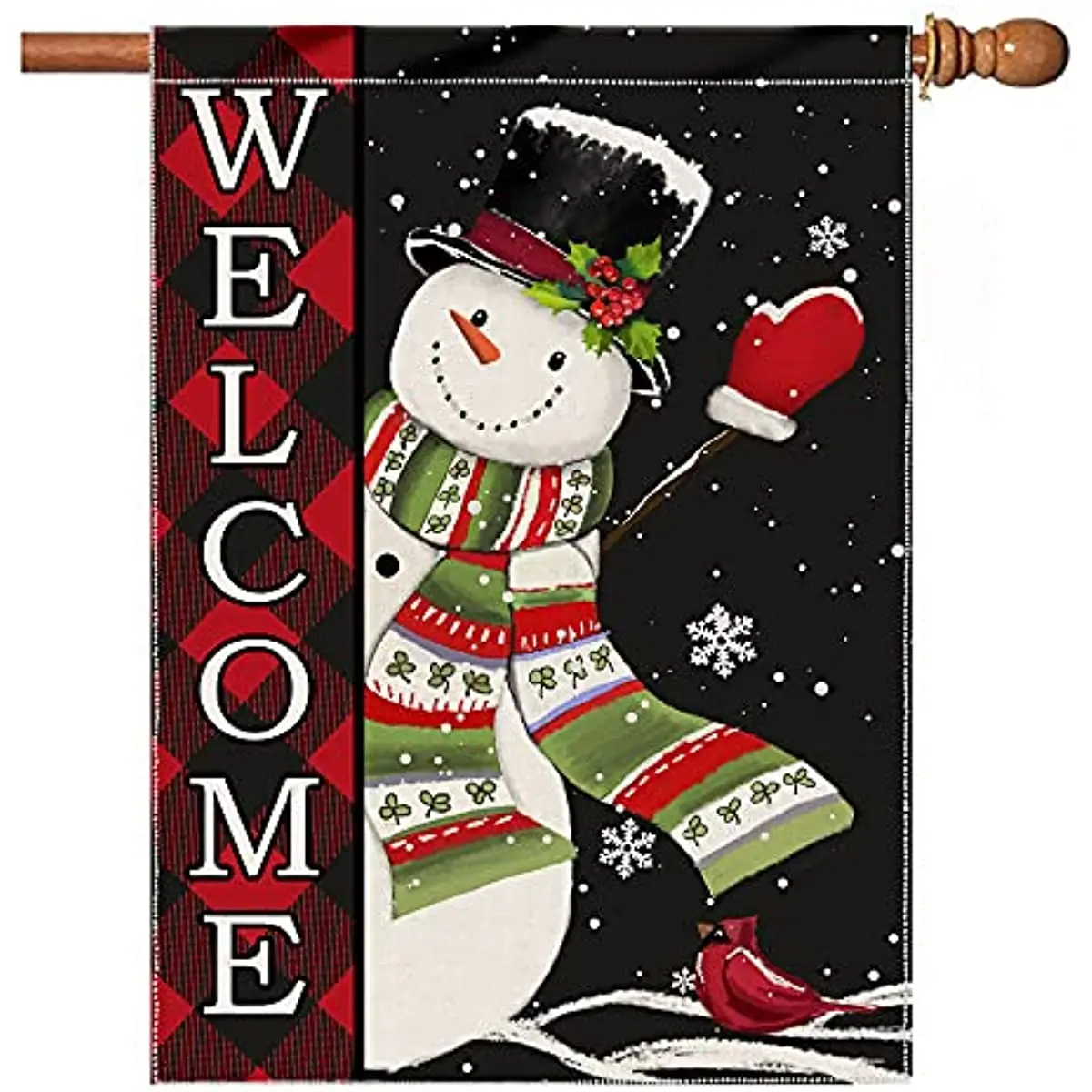 

New Winter Snowman House Outdoor Holiday Seasonal Decorative Banner, Welcome Buffalo Plaid Christmas Decorations Snowflake