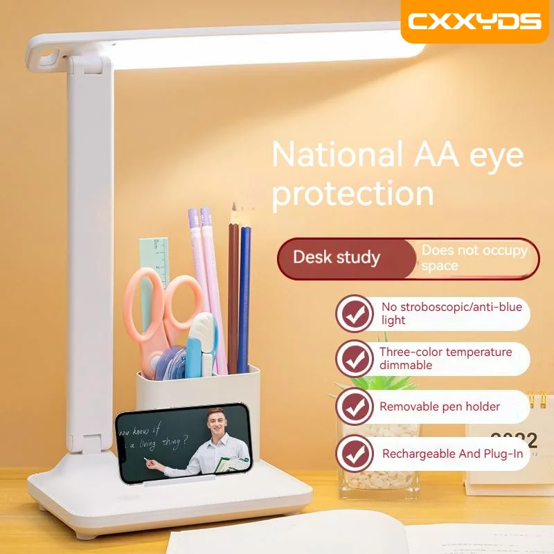 

LED Table Lamp USB Chargeable 3 Color Stepless Dimmable Desk Lamp Touch Foldable Eye Protection Reading Night Light 2023