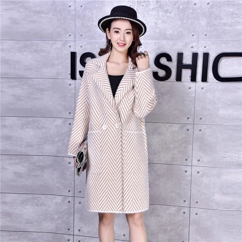 

Winter Jacket Women's Woolen Coat Mid Long 2023 New lImitation Mink Velvet Popular Thicken Woolen Overcoat Female Outerwear Tops