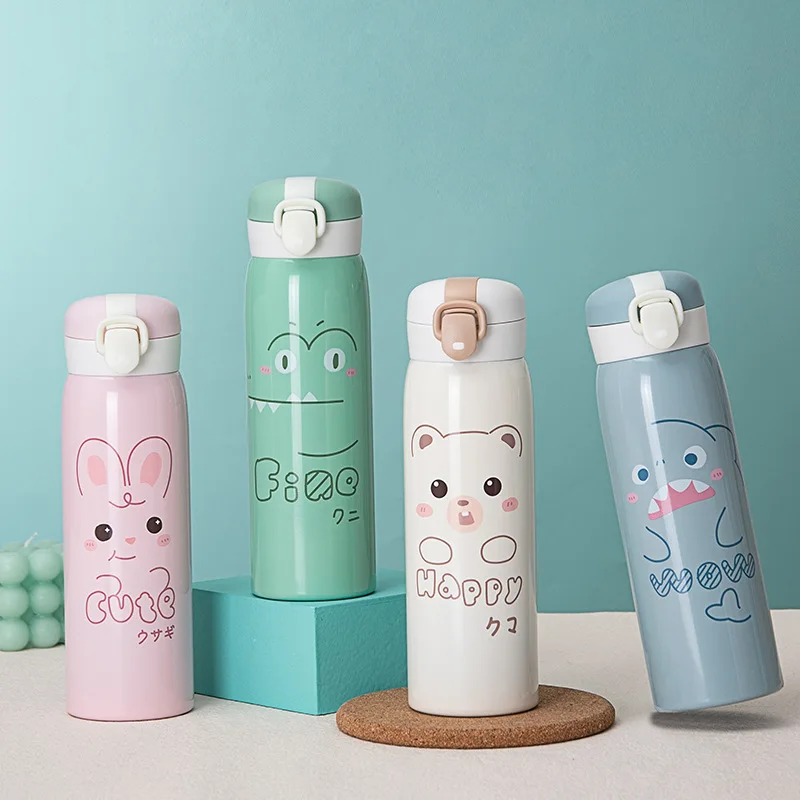 380ml Mini Kids Cute Thermos Bottle with straw 304 Stainless Steel Coffee  Thermos Tumbler Vacuum Flask Water Bottle Cups