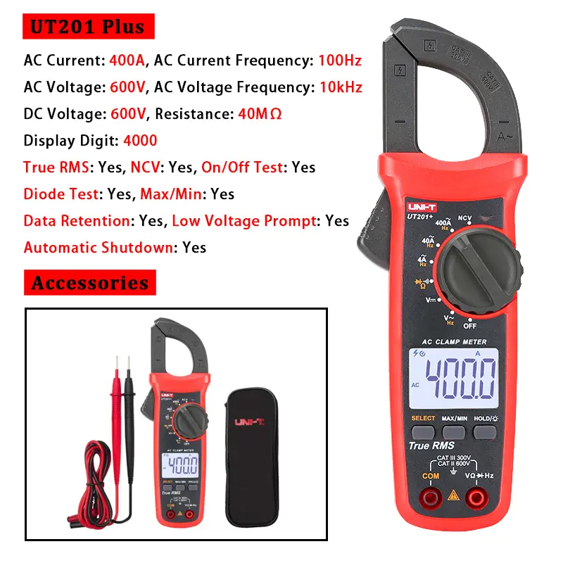 UNI-T UT210E UT202A UT204 Plus Clamp Meter AC/DC Digital Voltmeter Ammeter Pliers Multimeter Professional Electrical Multitester image 9