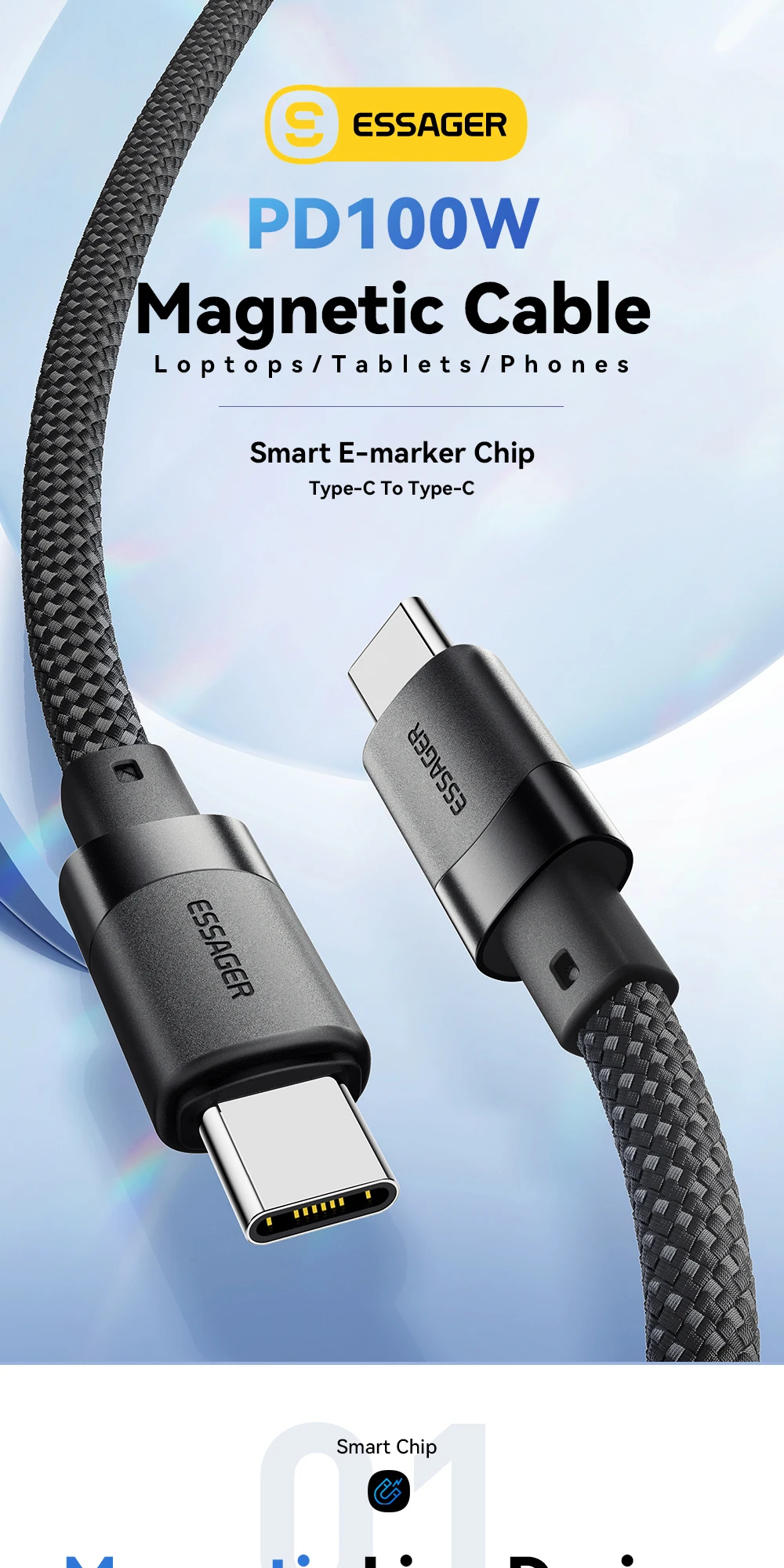 Essager USB C auf C 100 W magnetisches Schnellladekabel für iPhone 15 65 W Typ C auf C Datenladekabel für Laptop Samsung – Detail 1