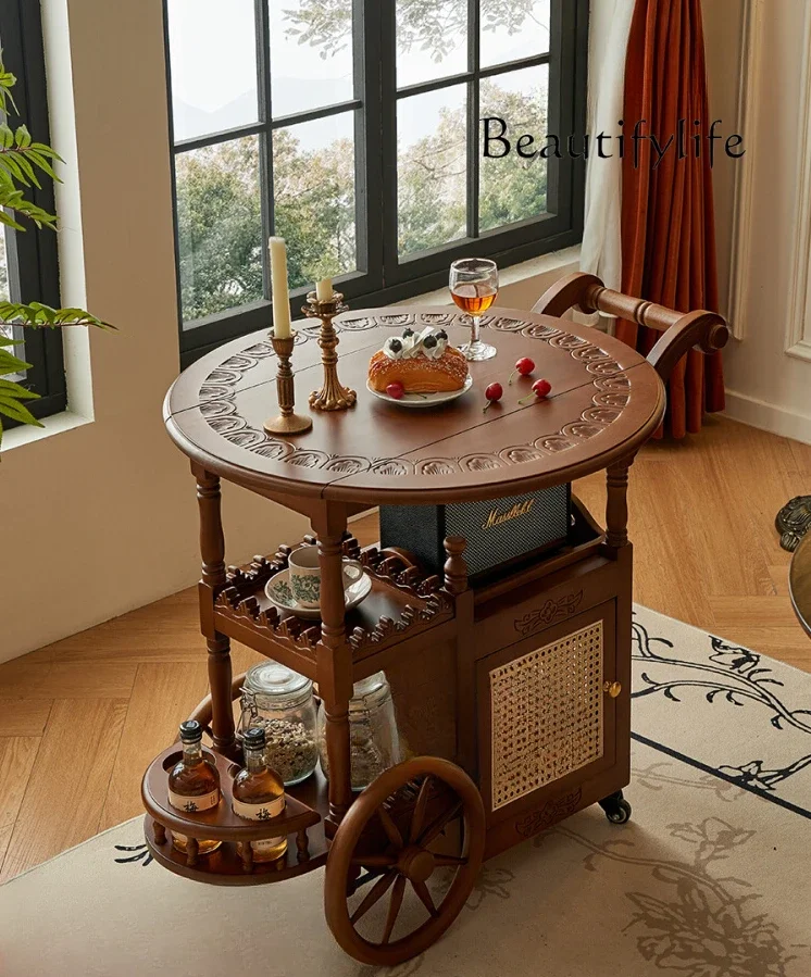 

French Ancient Style Movable Small Table Foldable Cart