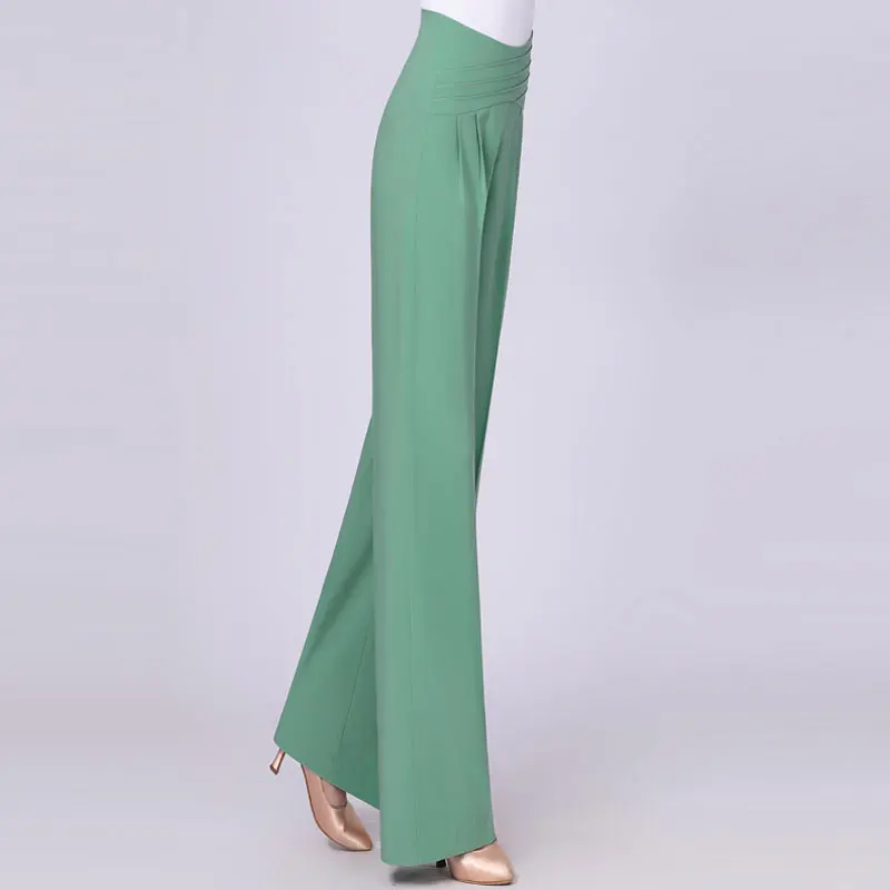 High Sense Dousha Green Social Dance Pants In Summer Gentle And Fashionable Design Sense High Waist National Standard Dance