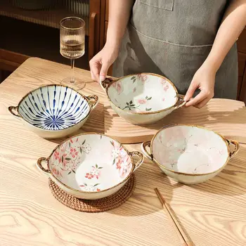 Bol à nouilles domestique japonais, bol à soupe en céramique de 7.5 pouces avec poignée, bol à pâtes à salade, vaisselle de cuisine, four à micro-ondes, ustensiles de boulangerie 1