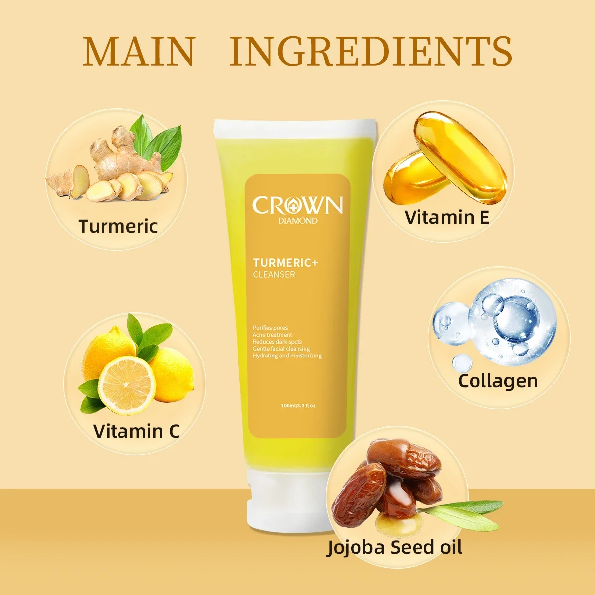 Turmeric Facial Cleanser Gentle Face Wash Foam Cleansing with Hyaluronic Acid for Smooth Milk Skincare Suitable for All Skin 4