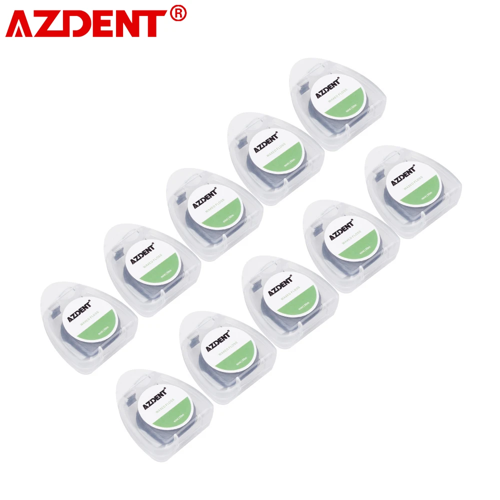 Azdent 10 Pcs 50M/ Spool Bamboe Houtskool Tandheelkundige Flosser Ingebouwde Spool Platte Draad Mint Tandenstoker Tandheelkundige floss Vervanging Core