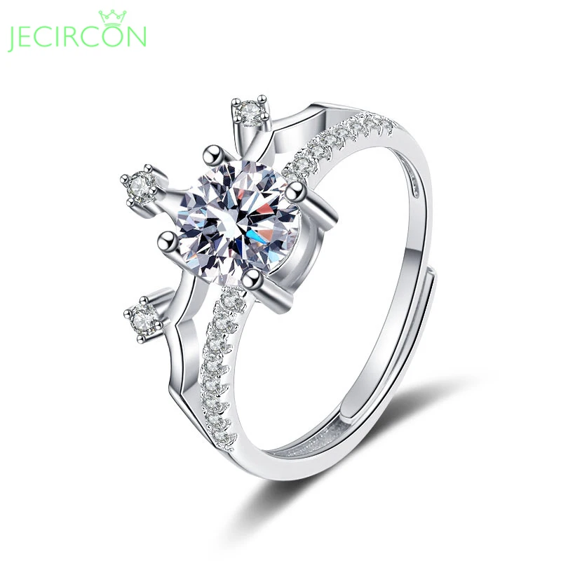 

JECIRCON 925 Sterling Silver Crown Moissanite Ring for Women 1 Carat Simulation Diamond Platinum Plated Couple Engagement Band