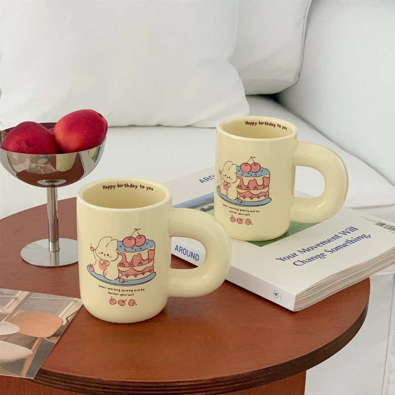 

Super Cute Bunny Happy Birthday Mug ~ Korean Ceramic Mug Female Milk Coffee Mug Birthday Christmas Gift