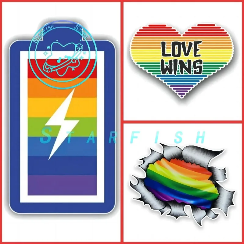 

Lgbt Heart with Gay Pride Love Wins Pattern Car Decal Rainbow Flag Pattern LGTB Gay Rainbow Battery Car Decal Helmet Decoration