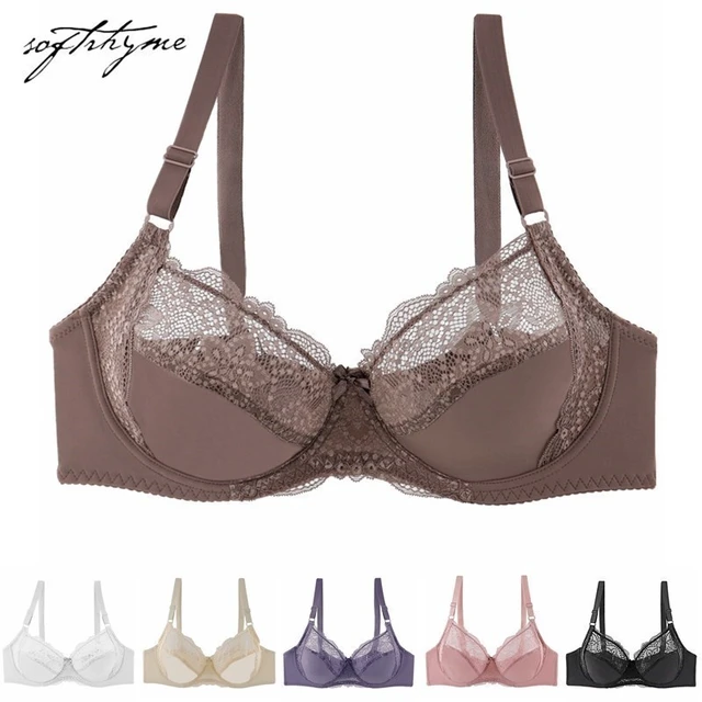 Softrhyme Sexy Lace Lingerie Hollow Out Women Plus Size Bras Solid