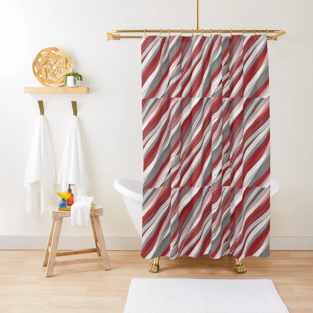 

Red, Gray and White Stripes Shower Curtain Modern Accessory Bathrooms Bathroom Decor Curtain