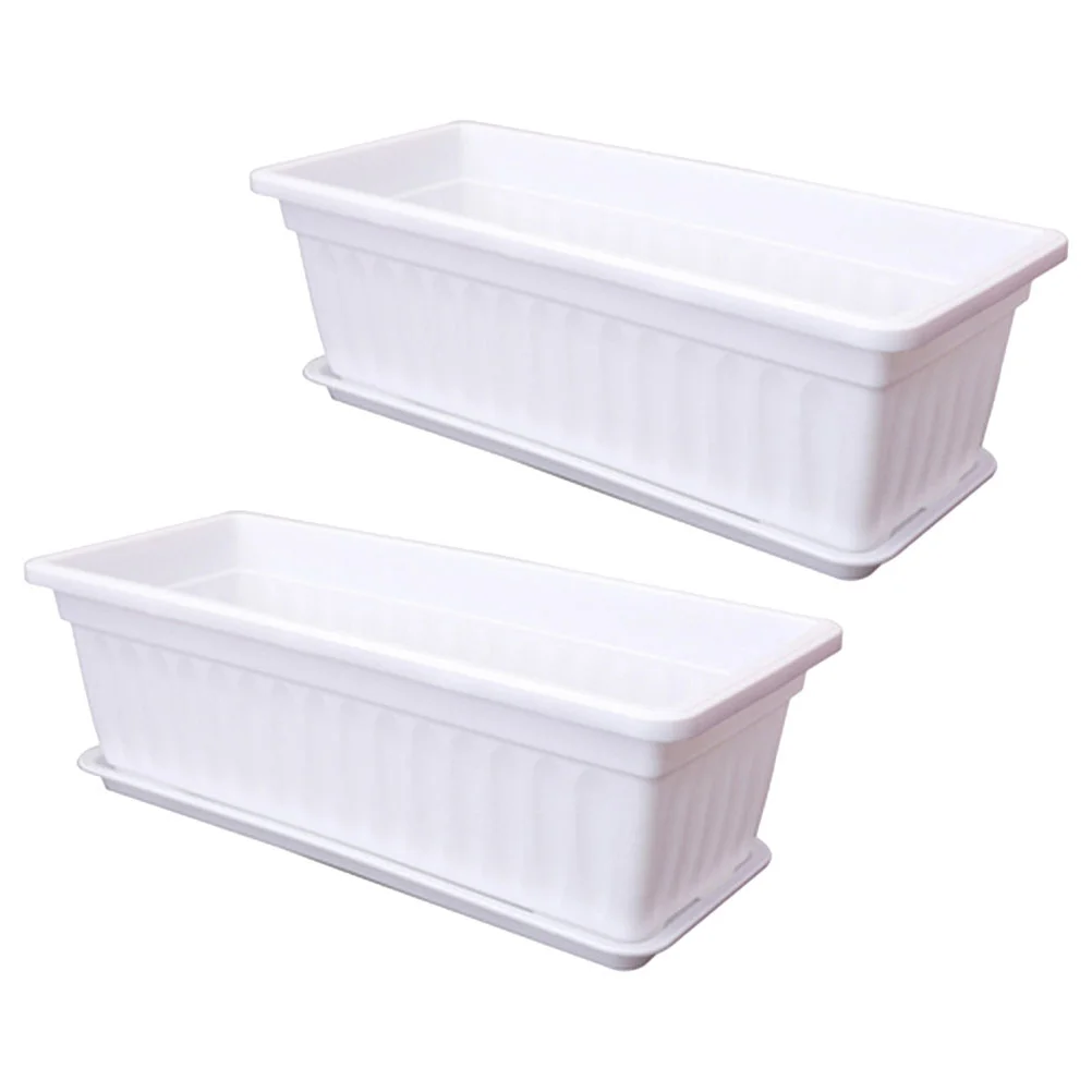 

2 Pcs Rectangular Flower Pot Succulent Seedling Potss Boxes Outdoor Window Bonsai Railing Plastic Gardening Pots