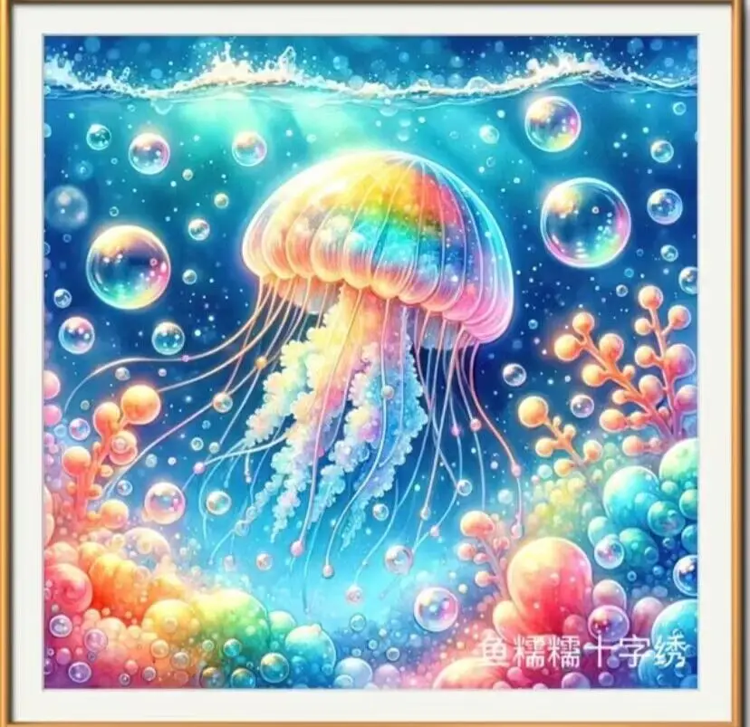 9ct 75x75cm Colored jellyfish Embroidery DIY Printed Kits Cross Stitch Thread Needlework Sets Home Decor Crafts