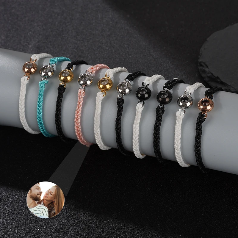 Projektion Foto Armband in Gold Personalisierte Edelstahl Benutzerdefinierte Familie Haustier Foto Paare Armbänder Valentinstag Geschenk